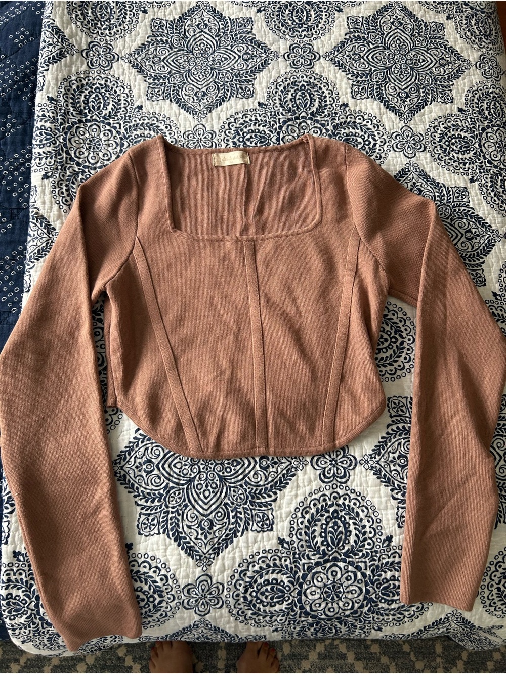 Altar'd State Mauve Square-Neck Cropped Knit Top